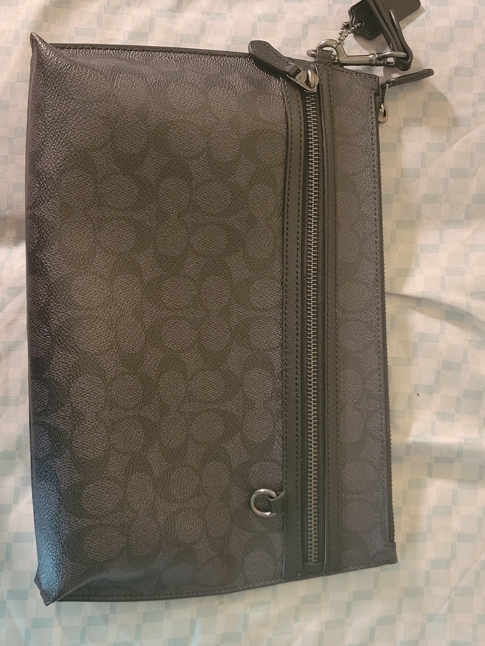 Coach Men's Signature Canvas Zip Pouch in Charcoal/Black